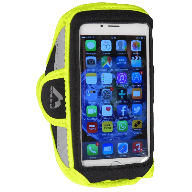 More Mile Adjustable Running Armband – Bright Yellow Phone Holder 1