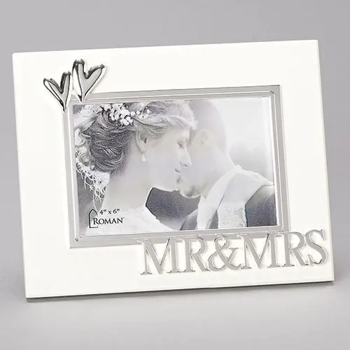 Mr. & Mrs. Wedding Frame: Silver Double Heart Design For 4X6 Photos 1
