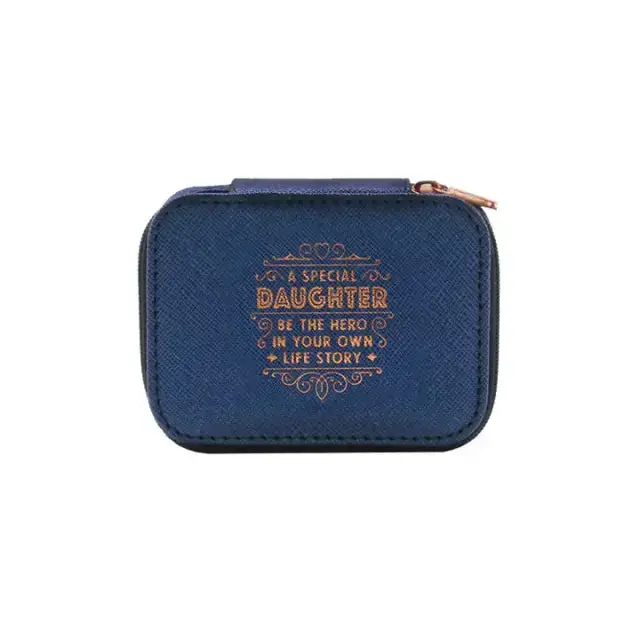 Navy Vegan Leather Jewelry Travel Case – 'Daughter' Debossed Sentimental Gift 1