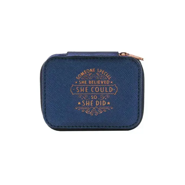 Navy Vegan Leather Jewelry Travel Case – 'Someone Special She Could' Engraved Edition 1