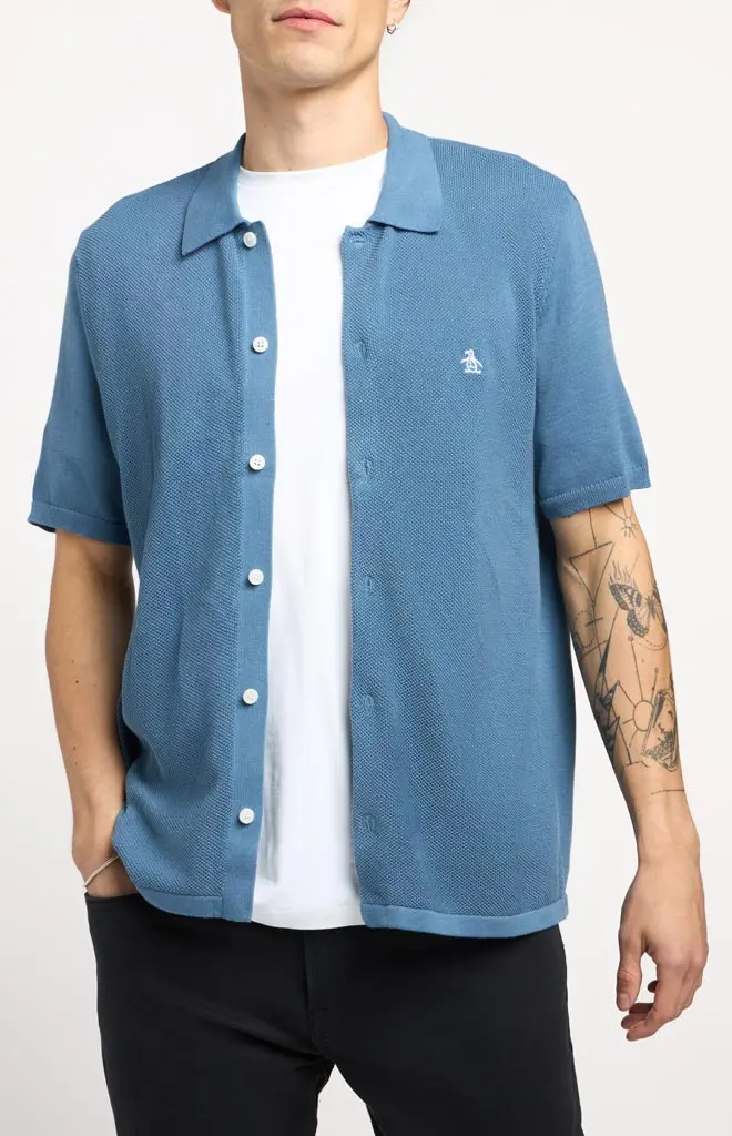 Original Penguin Honeycomb-Knit Short-Sleeve Sweater Shirt 1