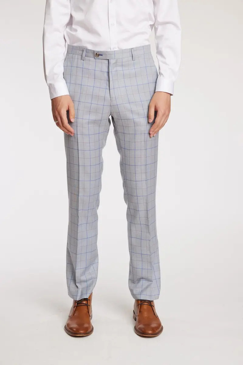 Paisley & Gray Downing Slim Fit Pants – Light Grey & Royal Check 1