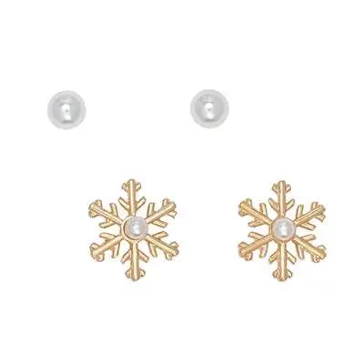 Pearl And Gold Snowflake Holiday Earrings 1