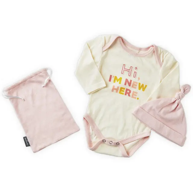 Pink 'I’M New Here' Baby Bodysuit & Hat Set – Hallmark 0–3 Months 1