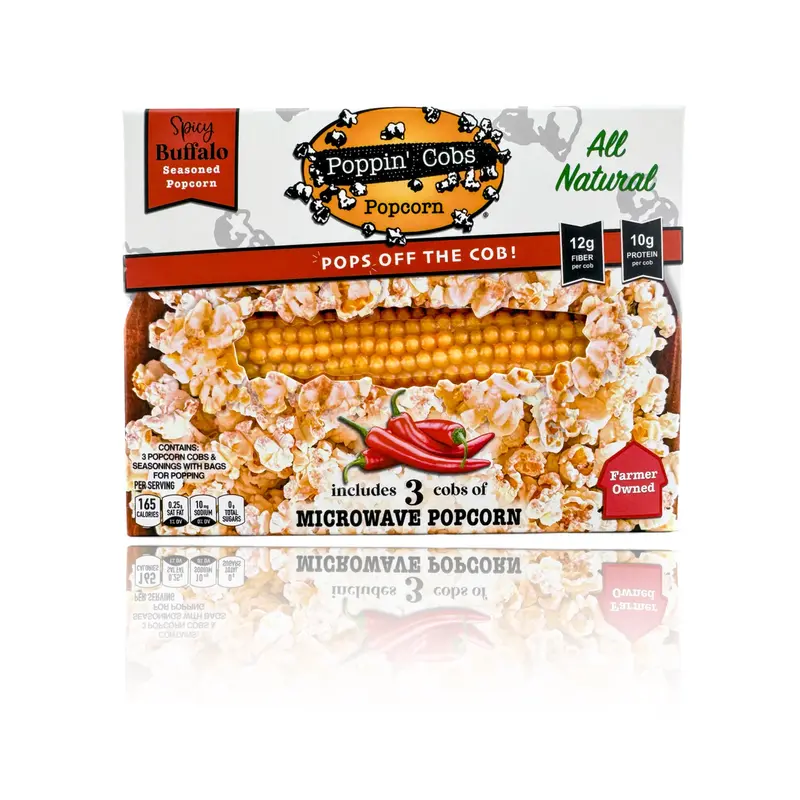 Popcorn On The Cob Snack Pack – Spicy Buffalo Flavor (3-Pack) 1