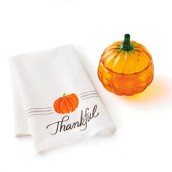 Pumpkin-Themed Tea Towel & Candy Dish Set By Hallmark 1