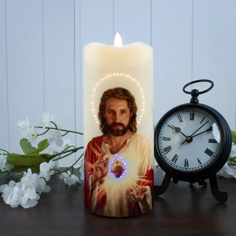 Sacred Heart Of Jesus Fiber Optic Candle – 7" Illuminated Devotional Accent 1