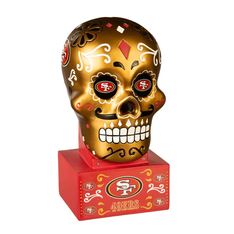 San Francisco 49Ers Sugar Skull Garden Statue – Gold-Finished Outdoor Sculpture 1