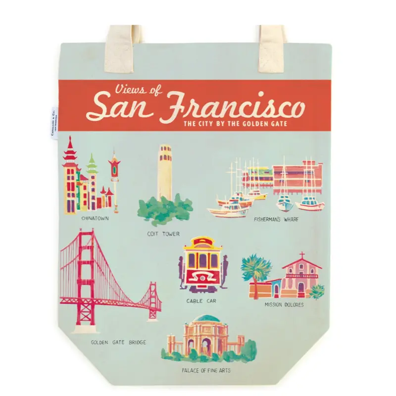 San Francisco Landmarks Illustrated Cotton Tote 1