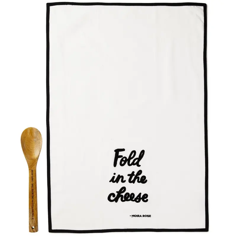 Schitt'S Creek Fold-In-The-Cheese Kitchen Set: Tea Towel & Wooden Spoon 1