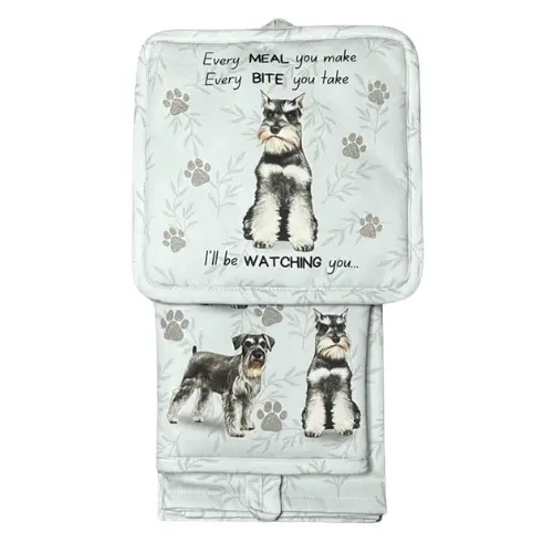 Schnauzer-Themed Kitchen Set – Premium Cotton Mitt, Holder & Towel 1
