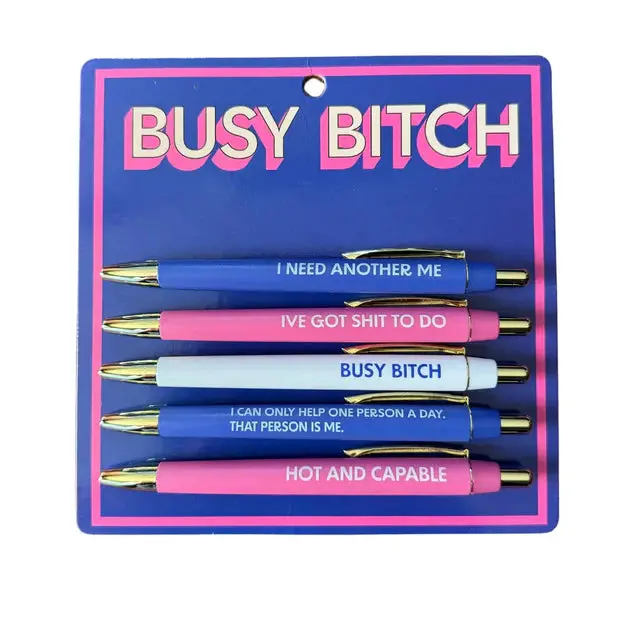 Set Of 5 Busy Bitch Motivational Gel Ink Pens 1