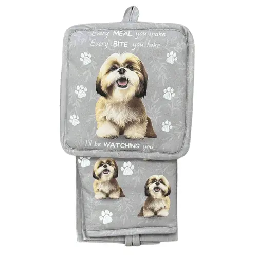 Shih Tzu Dog Lover Kitchen Set: Oven Mitt, Potholder & Cotton Towel 1