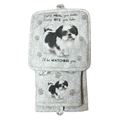 Shih Tzu Enthusiast Kitchen Bundle – Coordinating Oven Mitt, Potholder & Towel 1