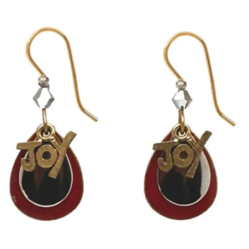 Silver And Gold Forest-Inspired Earrings With Black-Red Teardrop Charm 1