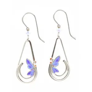 Silver Forest Open Tear Drop Earrings With Butterfly Accent 1