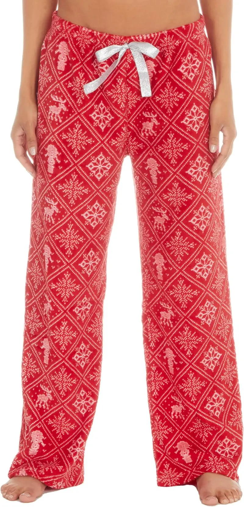 Slumber Party Snowflake Print Women’S Lounge Pants – Red 1