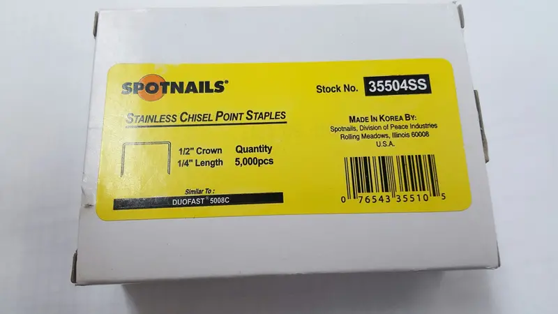 Spotnail 35504Ss Stainless Steel Staples – 20-Gauge, 1/2" Crown × 1/4" Leg 1