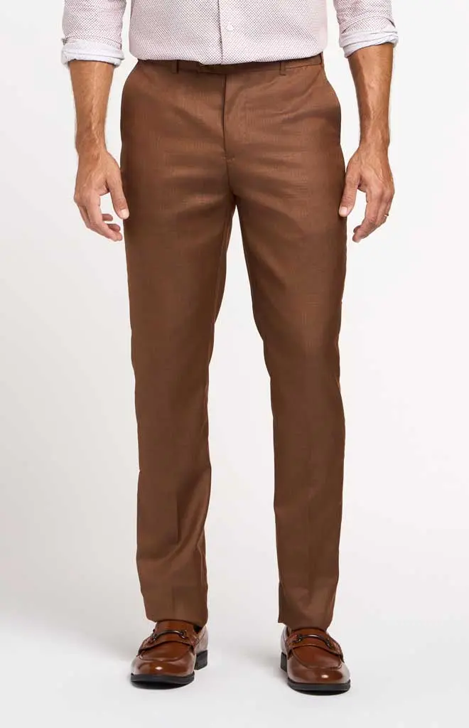 Stacy Adams Cognac Solid-Fit Dress Pant 1