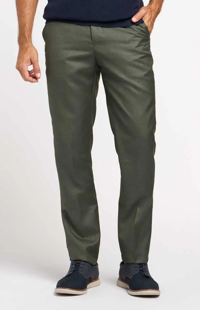 Stacy Adams Olive Solid-Fit Dress Pant 1