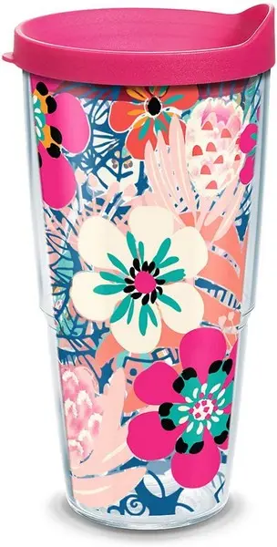 Tervis Bright Wild Blooms Tumbler – Fuchsia Lid, 24 Oz 1