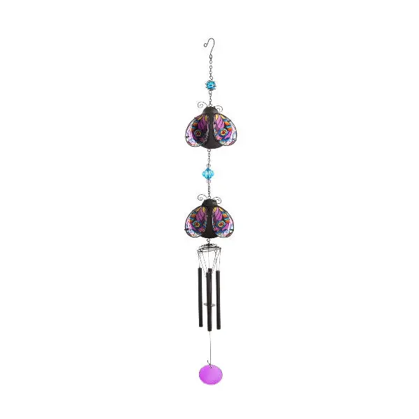 Tiered Ladybug Garden Wind Chime With Stainless Steel & Glass Finish 1