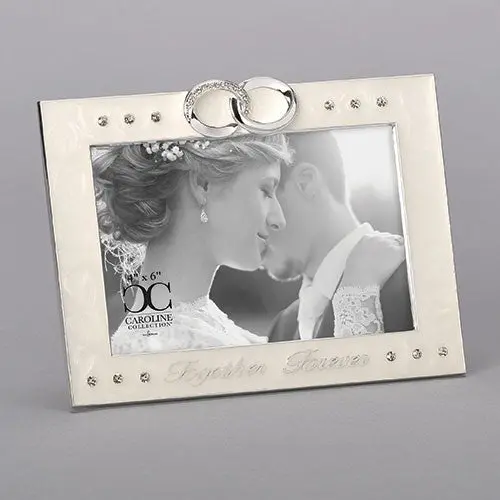 Together Forever Wedding Frame: Ivory Enamel Design With Ring Silhouettes 1