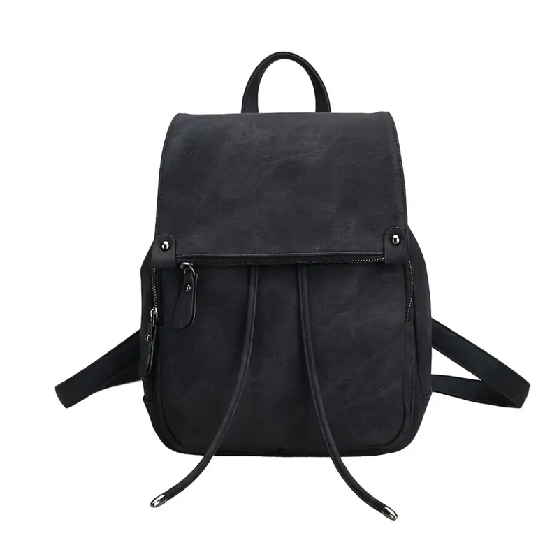 Vegan Leather Drawstring Backpack In Black – Flap-Top Chloe Butter Style 1