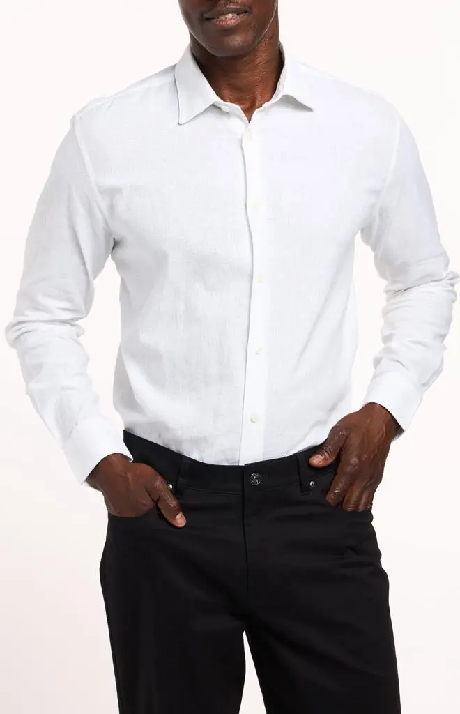 Victor Emmanuel Linen-Cotton Long-Sleeve Solid Dress Shirt 1