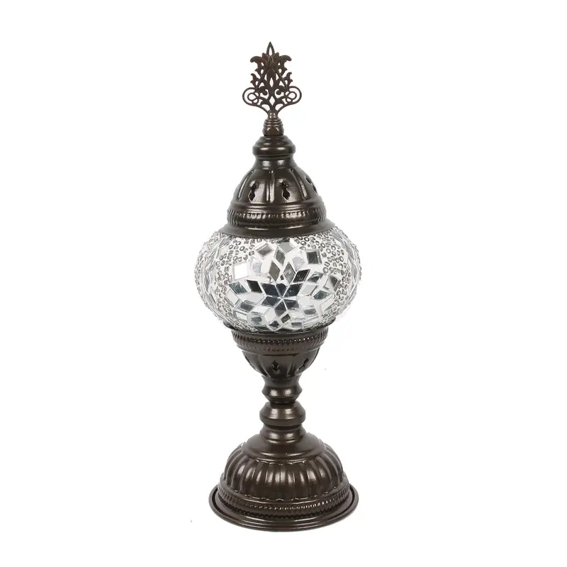 White Turkish Mosaic Table Lamp — 12-Inch With Integrated Led Bulb 1