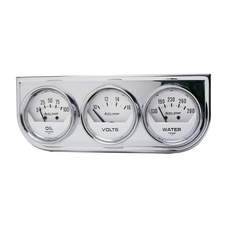 Autometer 2325 Triple-Gauge Console: 2" Oil Pressure, Water Temperature & Voltmeter – White Dial, Chrome Bezel 1