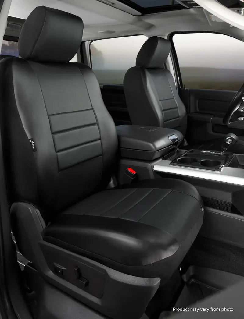 Fia Leatherette Custom Seat Covers – Sl60 Series, Black/Black Red Stitching, Front Row Fit 1